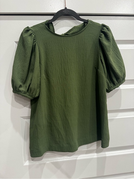 crown & ivy Tops - crown & ivy Olive Green Puff Sleeve Blouse